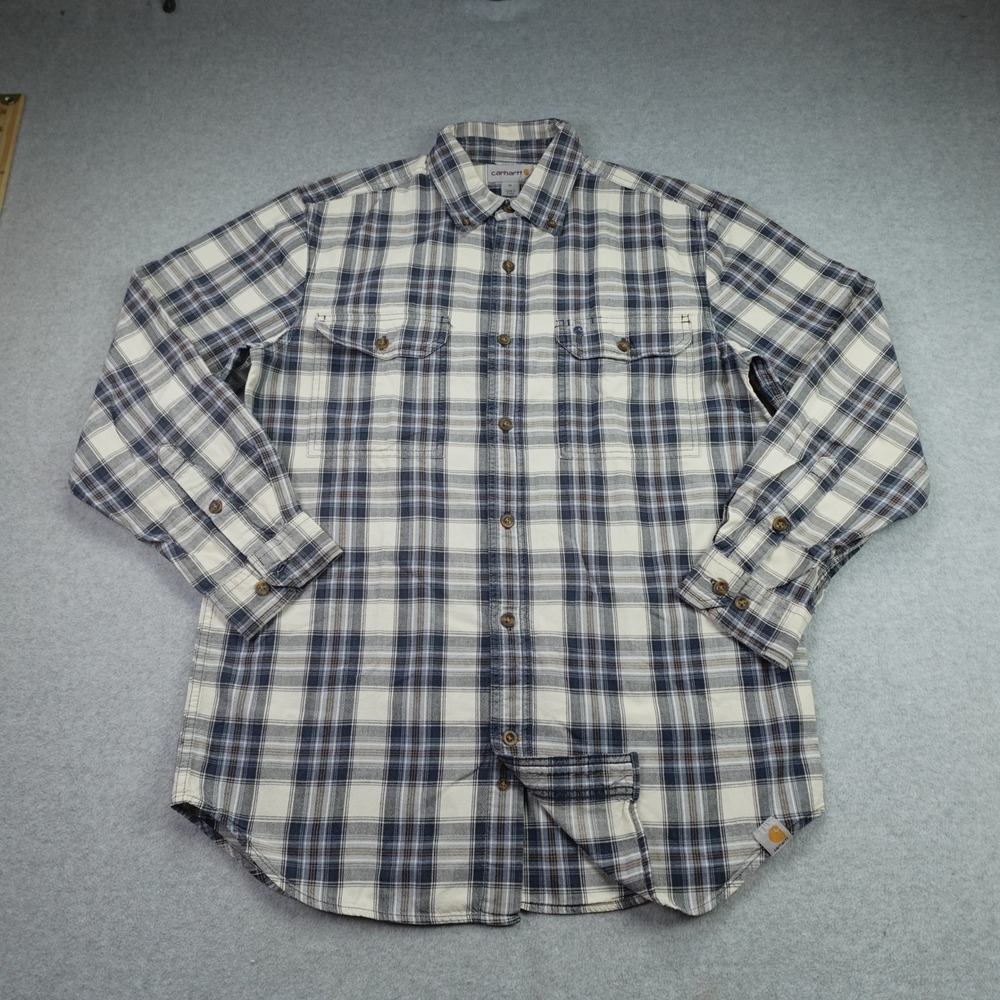 Carhartt Shirt Mens M Blue Plaid Relaxed Fit Button Down Workwear